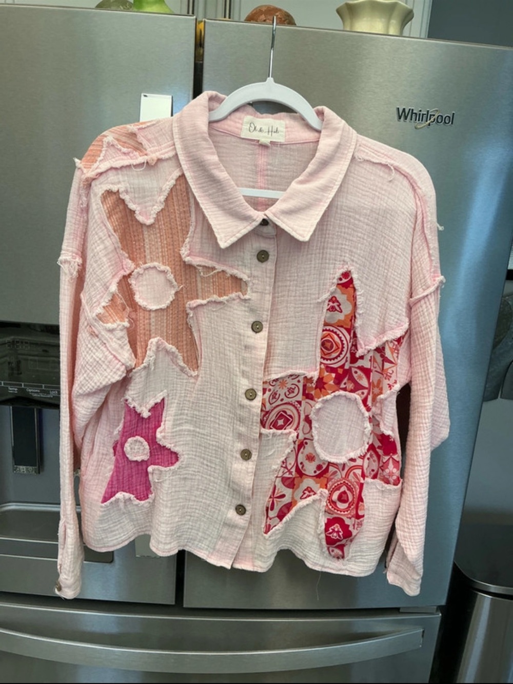 Women's Pink Patchwork Button-Up Top size S